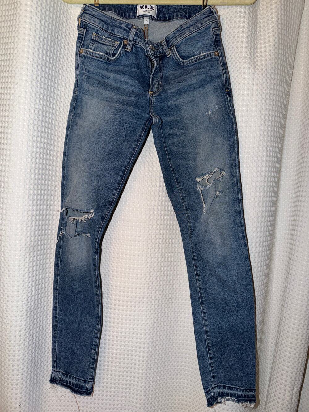 AGOLDE Distressed Jeans Womens 25 Raw Frayed Hem Blue Denim Ankle